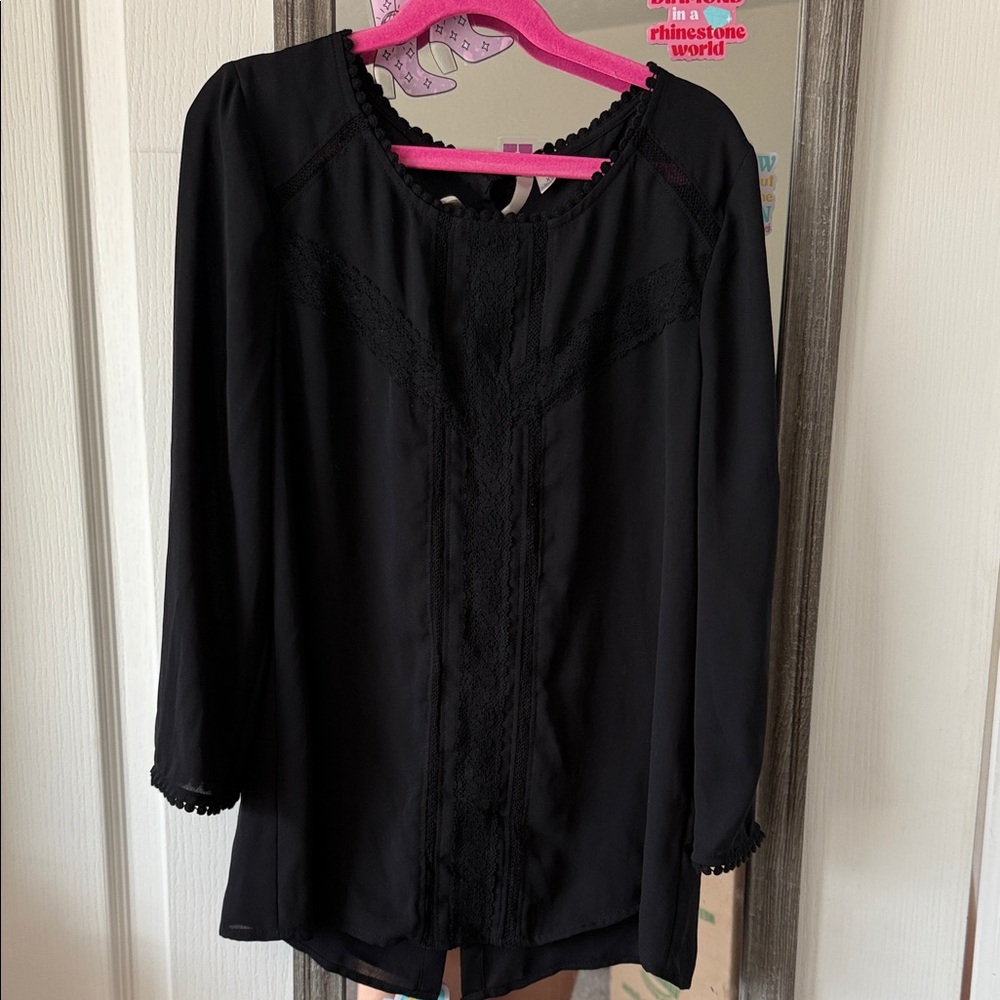 LC Lauren Conrad Black Lace Detail Blouse